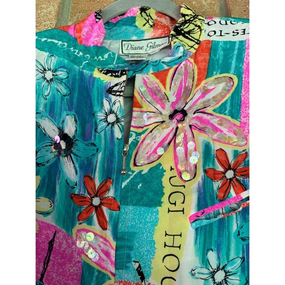 Diane Gilman Womens Multicolor Floral Patchwork Button-Up Silk Jacket - Picture 12 of 12